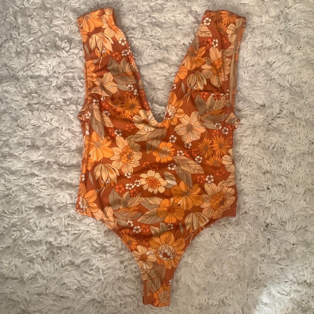 Zara Orange Floral One Piece Swimsuit